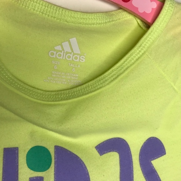 Kids • ADIDAS • Neon LOVE Glitter Graphic Tee SZ 6 - Picture 2 of 6